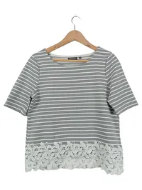 BROADWAY Damen T-Shirt 38;M Grau Gestreift mit Spitze Kurzarm 1