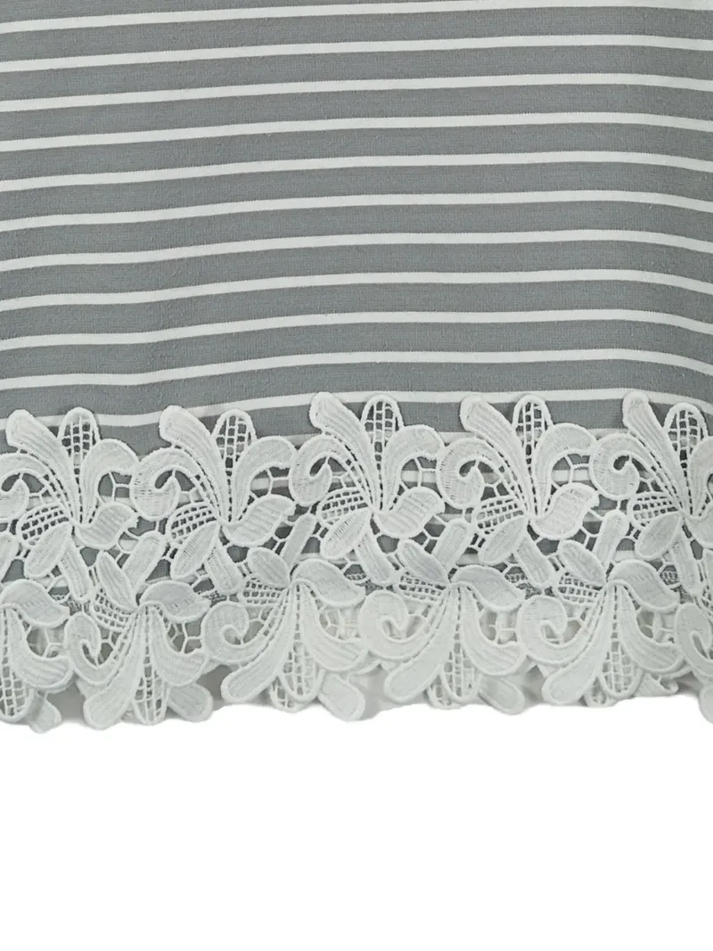 BROADWAY Damen T-Shirt 38;M Grau Gestreift mit Spitze Kurzarm 2