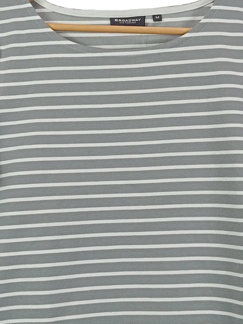 BROADWAY Damen T-Shirt 38;M Grau Gestreift mit Spitze Kurzarm 3