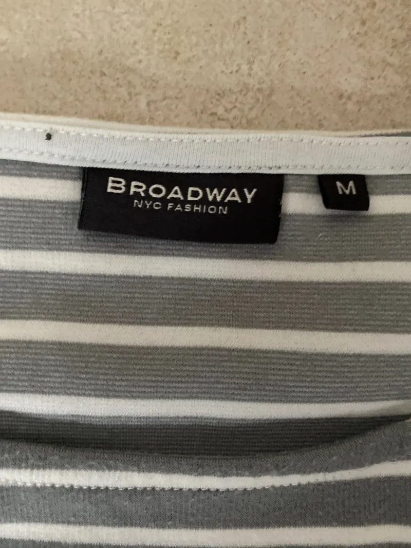 BROADWAY Damen T-Shirt 38;M Grau Gestreift mit Spitze Kurzarm 4