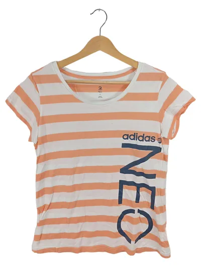 adidas NEO Damen T-Shirt Gr. L gestreift orange weiß Sportlich