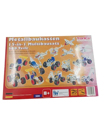 TRONIC Metallbaukasten 15-in-1 Multibausatz 500 Teile Silber Kinder