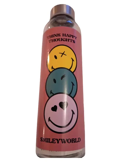 SmileyWorld Glas Trinkflasche Rosa Think Happy Thoughts 500ml