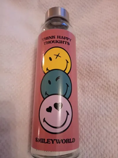 SmileyWorld Glas Trinkflasche Rosa Think Happy Thoughts 500ml