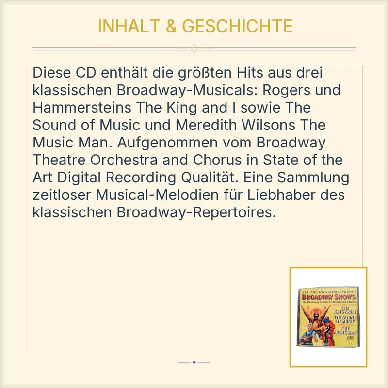 Broadway Shows Hits CD - King and I, Sound of Music, Music Man - Orchester 3