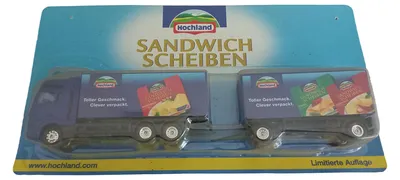 Hochland LKW mit Anhänger Sandwich Scheiben Spielzeugauto Blau 21cm