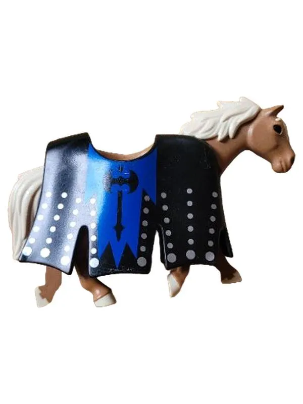 Playmobil Ritterpferd mit Rüstung, blau, schwarz, silber, Mittelalter Figur 1