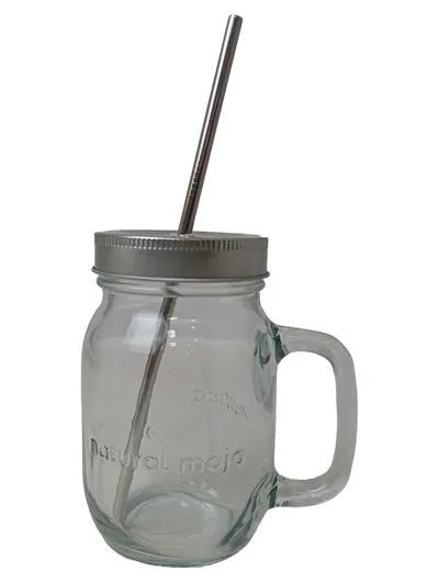 Natural Mojo Trinkglas mit Deckel und Strohhalm To Go Becher Transparent