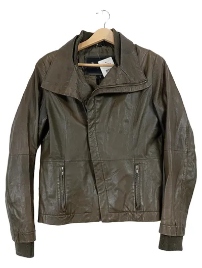 Goosecraft Damen Lederjacke Gr. 40 Oliv Modern Reißverschluss