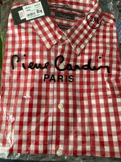 Pierre Cardin Herren Karohemd Kurzarm Rot Kariert 3XL