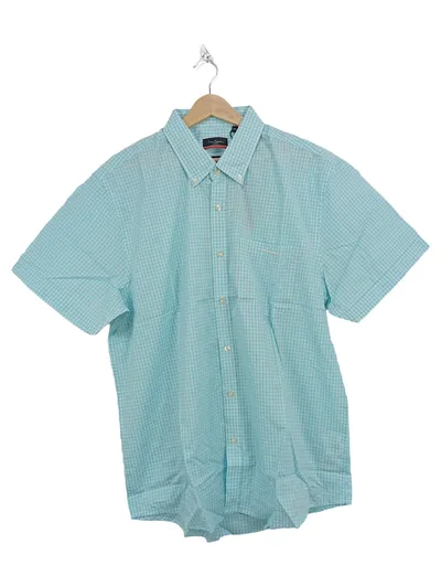 Pierre Cardin Herren Freizeithemd kariert Blau 56;3XL Regular Fit Kurzarm