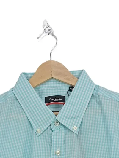 Pierre Cardin Herren Freizeithemd kariert Blau 56;3XL Regular Fit Kurzarm