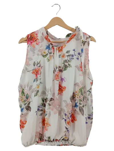 Zabaione Damen Bluse Weiß Blumenmuster Ärmellos Gr. 38
