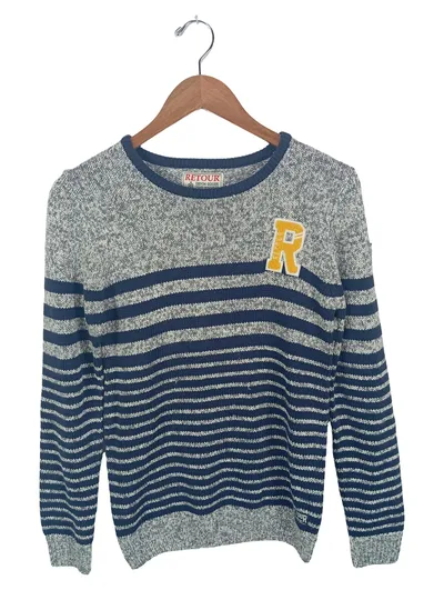 Retour Kinder Pullover Strickpullover Grau Gestreift Gr. 13-14 mit R Applikation