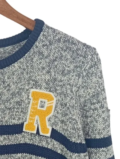 Retour Kinder Pullover Strickpullover Grau Gestreift Gr. 13-14 mit R Applikation