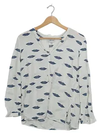 Bimba y Lola Damen Bluse Grafik Muster Langarm Weiß Gr. 38 M 1