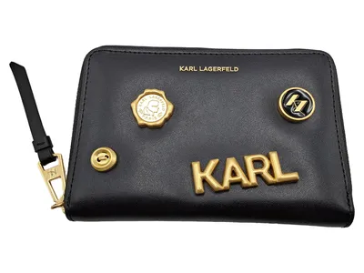 Karl Lagerfeld Portemonnaie Damen Geldbörse Leder Schwarz 15.5x10 cm Elegant