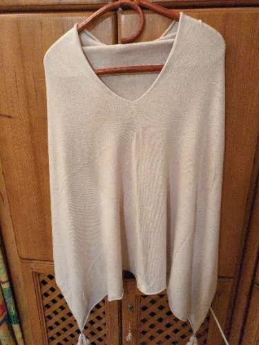 comma, Damen Poncho Strick Cape Beige UNI Ärmellos Freizeit