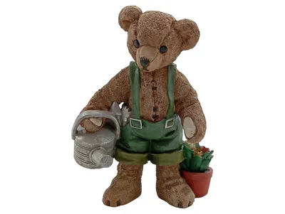 GILDE Handwerk Dekofigur Teddybär mit Gießkanne Blumentopf Porzellan 11cm Braun