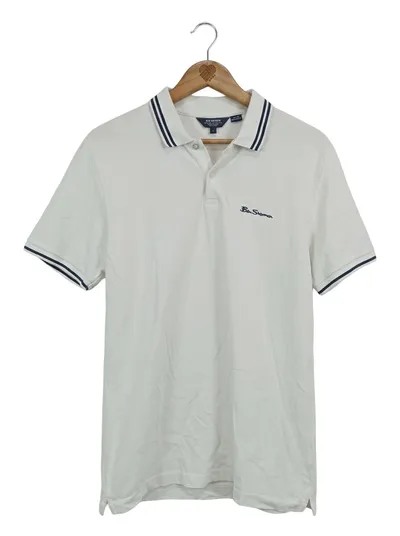 Ben Sherman Herren Poloshirt Klassisch Weiß Gr. 48/M Baumwolle