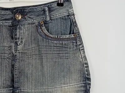 Fishbone Damen Jeans Minirock Gr. 40 Blau Casual Baumwolle