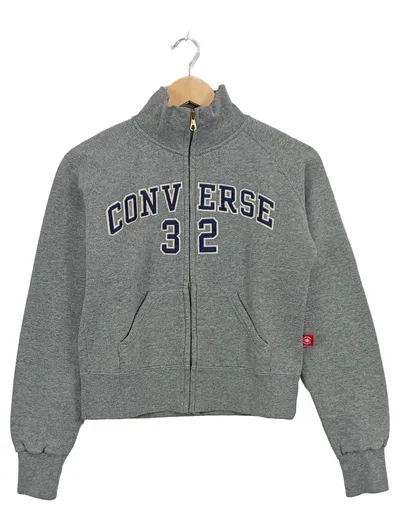 Converse Sweatjacke Damen Gr. S grau Stehkragen Zip Baumwolle 32