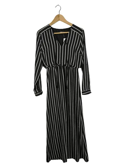 AFRA Maxikleid gestreift Damen Gr. 38/M Schwarz Langarm Festlich Modern