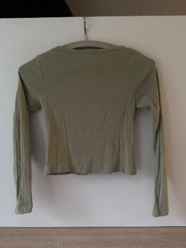 Hollys Damen Langarmshirt Rippstrick Knopfleiste Oliv Gr. 38/M Baumwolle Casual
