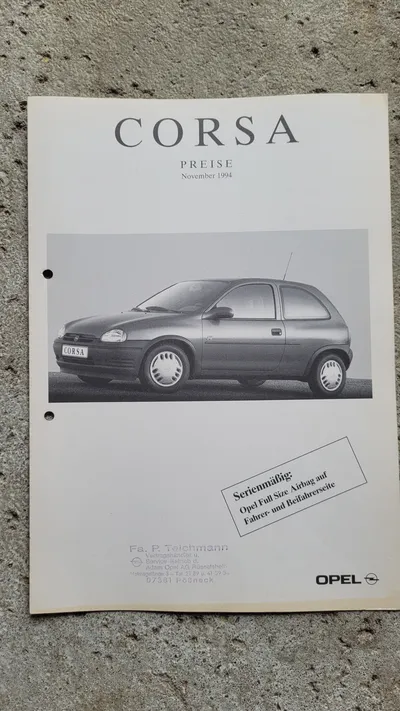 Opel Corsa Prospekt Preisliste Original 1994 Autozubehör Weiß