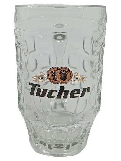 Tucher Bierkrug Glas 15cm Transparent Traditionell Logo Strukturmuster
