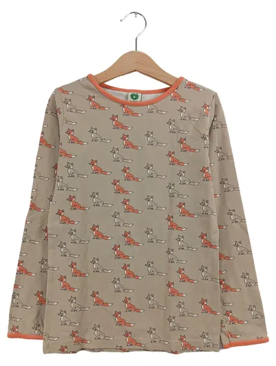 Småfolk Pullover Langarmshirt Gr. 128 Beige Fuchs Tiermotiv Kinder