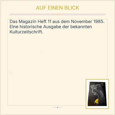 Das Magazin Heft 11 November 1985 Zeitschrift