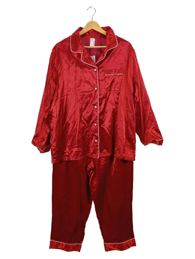 wäschepur Damen Schlafanzug Elegant Rot Gr. 48 3XL Polyester Freizeit