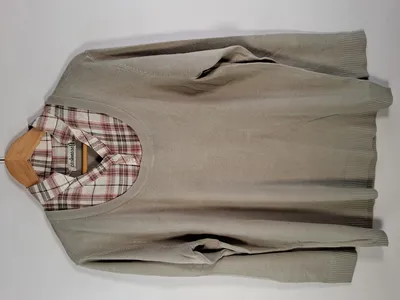 CASHMASOFT Pullover Damen Gr. 46 Beige 2-in-1 Optik Hemdkragen Kariert