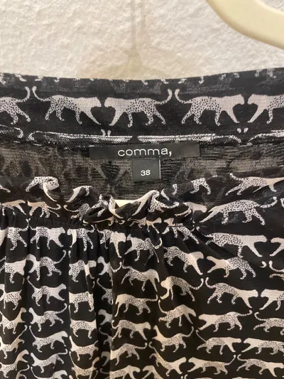 comma, Damen Langarmshirt Leopardenmuster Gr. 38/M Schwarz Weiß