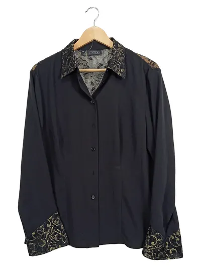 Barisal Damen Bluse Schwarz Elegant mit Spitze Gr. 42/XL