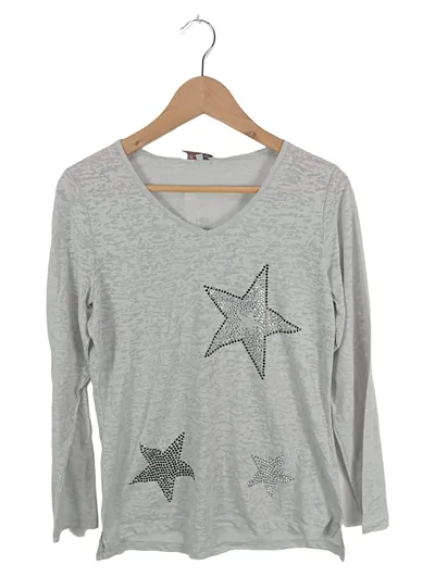 ANISTON SELECTED Damen Langarmshirt Grau UNI Casual Pailletten Sterne