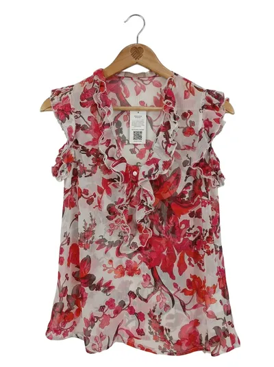 Rinascimento Damen Bluse XS Blumenmuster Rüschen Rot Weiß Made in Italy