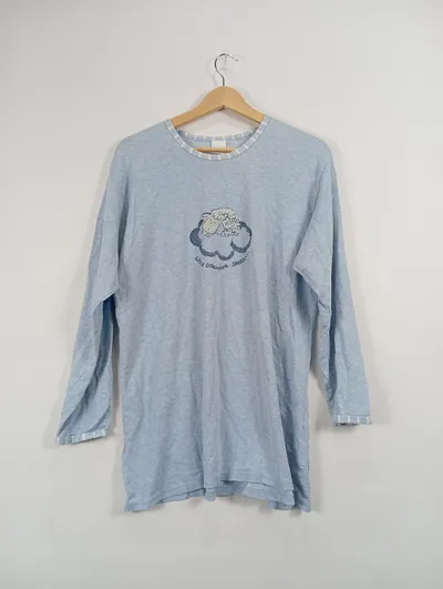 Schiesser Damen Langarmshirt Gr. 40/L Blau mit Schaf-Motiv Casual