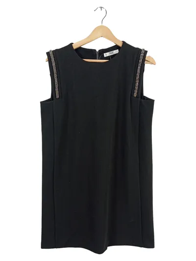Mango Etuikleid Damen M Schwarz Strass Elegant Kleid Ärmellos