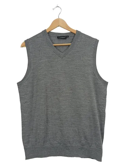 c.comberti Herren Pullunder V-Ausschnitt Grau Melange Merino Wolle Gr. L/52
