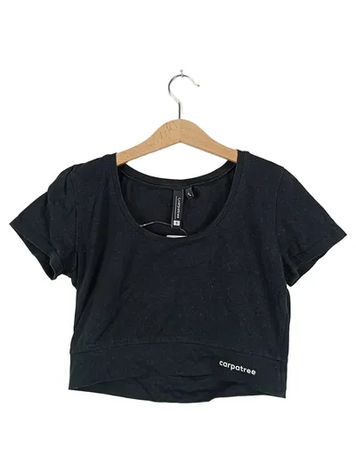 CARPATREE Damen Crop Top Kurzarm Sport Freizeit Schwarz Gr. 36/S