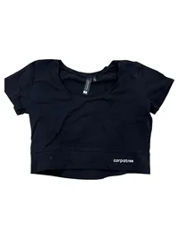 CARPATREE Damen Crop Top Kurzarm Sport Freizeit Schwarz Gr. 36/S 3