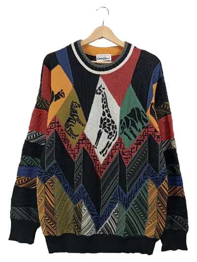 Carlo Colucci Pullover Herren Gr. 52, XL Mehrfarbig Retro Animal Print Strick