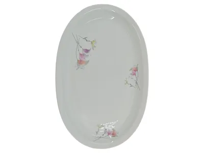 Weißwasser Servierplatte Porzellan Blumenmuster Vintage 37x24cm Weiß