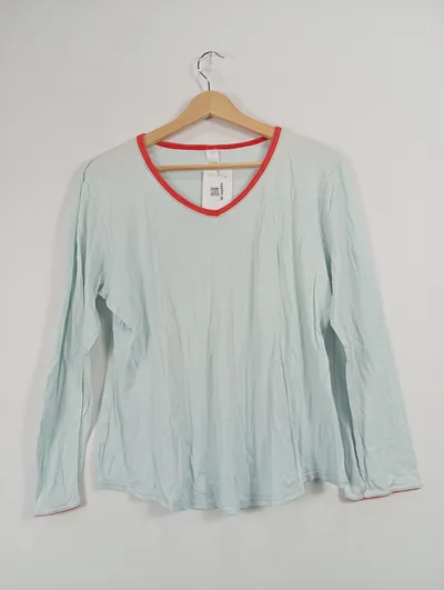 Calida Damen Langarmshirt Gr. 40/L Basic Blau V-Ausschnitt