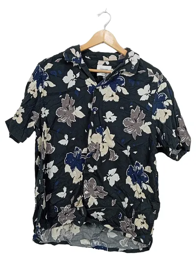 Calvin Klein Herren Freizeithemd Kurzarm Blumenmuster Schwarz Gr. 48 M