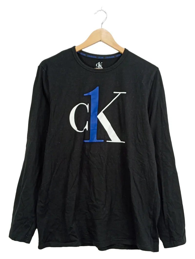 Calvin Klein CK One Herren Langarmshirt Logo Schwarz Gr. L 1