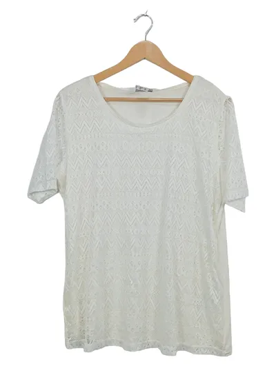 Dress In Damen T-Shirt Gr. 44 Weiß Spitze Lochmuster Viskose