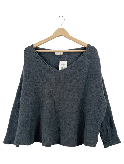 American Vintage Damen Pullover Grau Gr. 40 L V-Ausschnitt Wolle Mohair